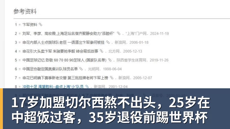 17岁加盟切尔西熬不出头，25岁在中超饭过客，35岁退役前踢世界杯